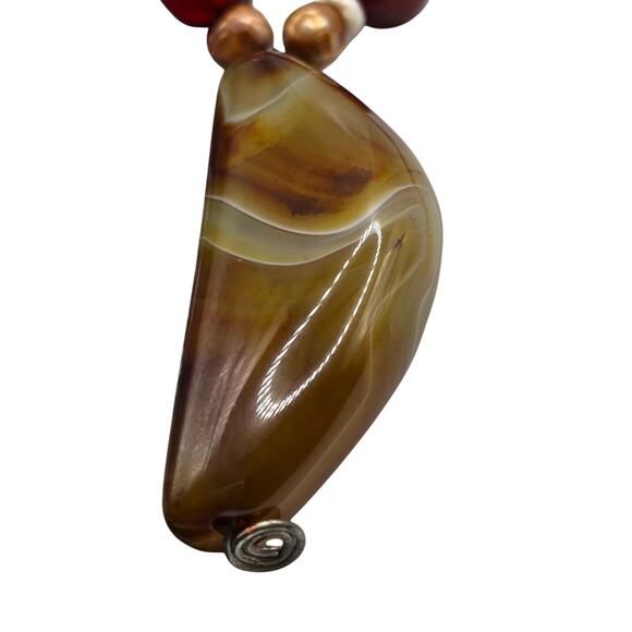 Necklace Artisan Agate Carnelian Stone Pendant Earthy Beads 16" SKU2356 - Picture 3 of 6